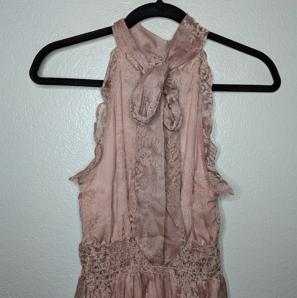 Chelsea & Violet Dusty Pink Floral Velvet Burnout Coquette Fairy Halter Dress S - Picture 6 of 9